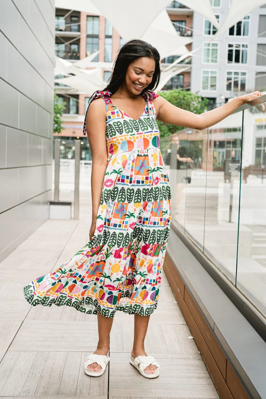 Annie Embroidered Tie Shoulder Maxi Dress - final sale